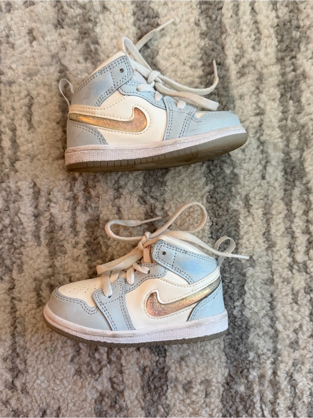 Air Jordan 1 Mid SE Glitter Swoosh Blue White Toddler 6C